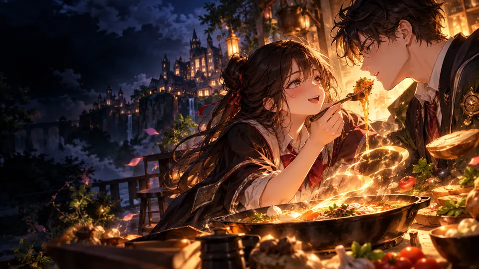 AI-generated School Romance and Fantasy Cooking manga translate AI hero image for Nayovi OCR translation.